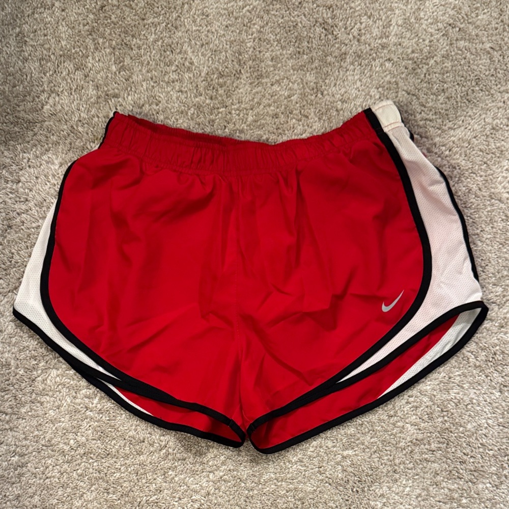 Nike Women's Red and White Athletic Shorts